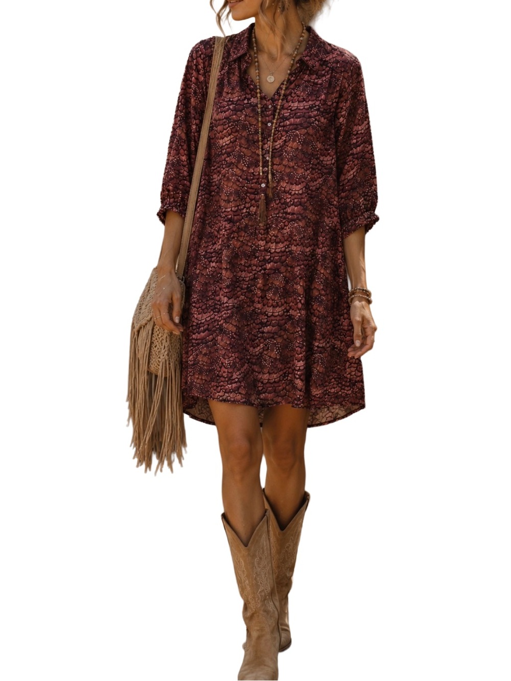 Scotch & Soda Burgundy Patterned Shirt  Dress
